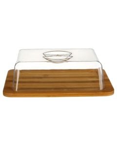 Cheese holder/preservative, bamboo, natural/transparent, 24 x 18.7 x  H. 8.6 cm