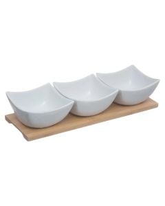 Antipasti bowl set with tray, porcelain/bamboo, white/natural, 9.7 x 6 x  H. 30 cm