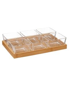 Serving set, glass/bamboo, transparent/natural, 28.5 x 19.5 x  H. 5.5 cm