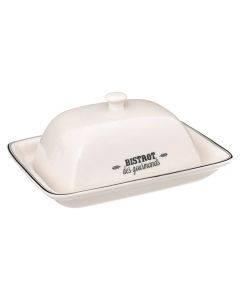 Serving plate with lid, porcelain, white, 19 x 9.5 x  H. 14 cm