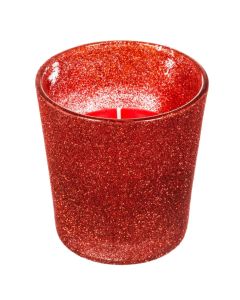Decorative candle with glass holder, red color with glitter, D7.3 x H8 cm, 90 g
