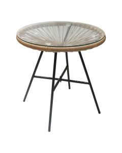 Round table with glass oversize, metal, beige, Dia.50xH50 cm