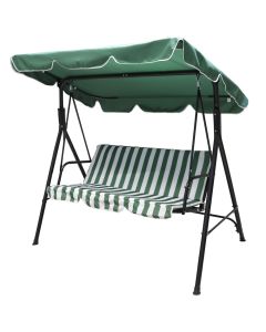 Rocking chair for 3 people, metal/textile, green with white, 170x110x151 cm