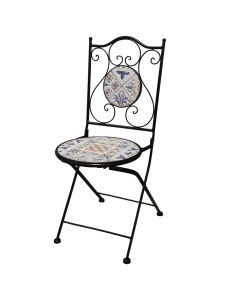 Mosaic folding chair, metal / ceramic, black frame, white/blue mosaic, 38x46xH90 cm