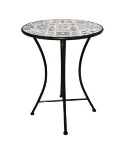 Mosaic table, metal/ceramic, black frame, white/blue top, D60xH75 cm