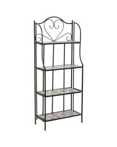 Mosaic shelf, metal/ceramic, black frame, white/blue top, L56xH135 cm