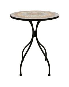 Mosaic table, metal/ceramic, black structure, white/beige top, D60xH75 cm