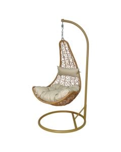 Swing, metal/PE rattan, beige frame, beige slats, basket L126xW83xD70 cm, H200 cm