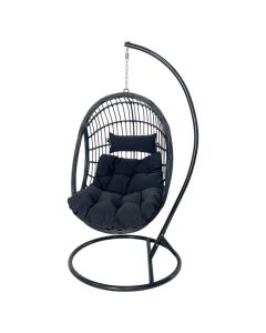 Swing, metal/PE rattan, black frame, black seat, basket L126xW90xD70 cm, H200 cm