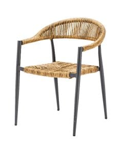 Armchair, aluminum frame/PE weave, black frame, brown weave, 56x60xH78 cm