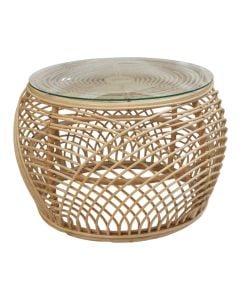 Circular coffee table, Acro, rattan, tempered glass, natural color, D70xH45 cm