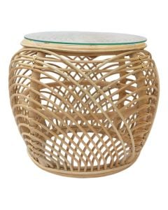 Circular coffee table, Acro, rattan, tempered glass, natural color, D50xH40 cm