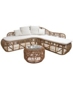 Corner sofa + coffee table, rattan, natural color, W300xB85xH80 cm, D78xH48 cm
