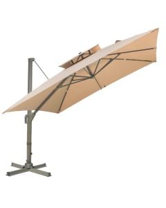Side umbrella with canopy, metal/polyester, beige color, 3x3 m, 360 degree rotation, base 4x0.5m2