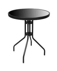 Round Bistro table, metal frame/rattan/glass, black color, Dia.60xH70 cm