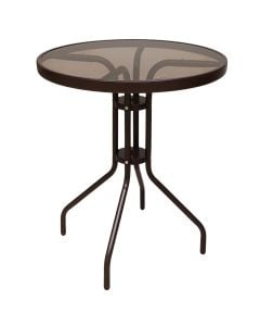 Round Bistro table, metal frame/rattan/glass, brown color, Dia.60xH70 cm