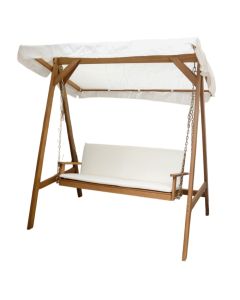 Rocking chair, tropical Acacia wood, natural brown color, white slats, 1650x1260x1765 mm