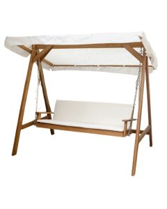 Rocking chair, tropical Acacia wood, natural brown color, white slats, 2100x1260x1765 mm