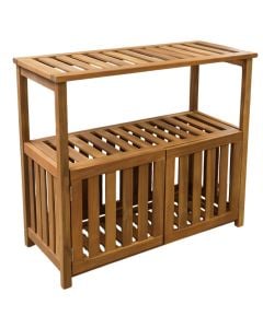 Table with storage space, Amber, tropical Acacia wood, natural color, 830x400x750 mm
