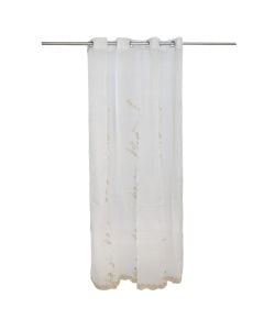 Net curtain with rings , 100% polyester, white/gold, 140x260 cm