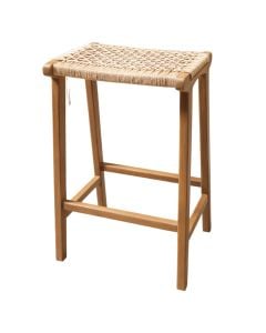 High bench, tropical wood Teak + rattan, natural color, 40x47xH75 cm