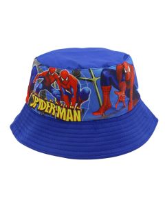 Summer hat for children with Spiderman motifs, cotton, blue and red color