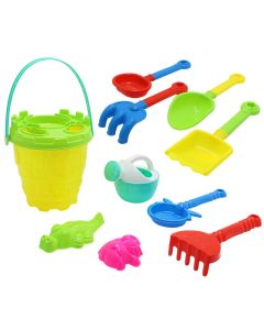 Children's beach toys, buckets + various shovels
