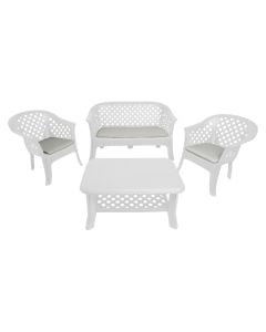 Set of 2 single armchairs + double armchairs + table, Veranda, PP, chair 72x72x76 cm, sofa 2 seater 134x72x76 cm, table 90x60x46 cm, white color_x000D_
