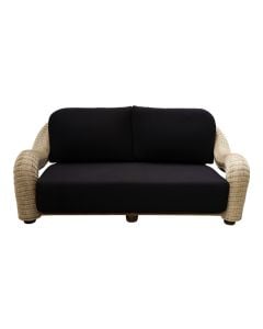 Kubu King 2-seater sofa, rattan, natural color, dark gray upholstery, W180xD70xH80 cm