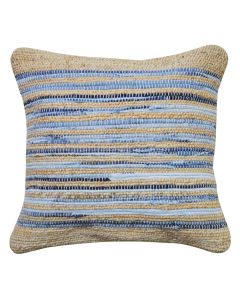 Decorative pillow, 80% jute & 20% cotton, blue/natural, 50x50 cm