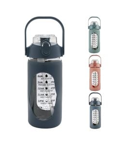 Water bottle, glass/silicone
, assorted colors, 
Dia. 9.5x25 cm