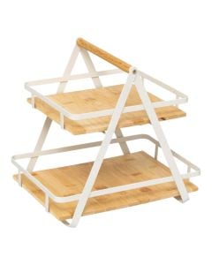 2-tier shelf organizer, steel/bamboo
, natural/white, 
 30.5x22.5x29 cm
