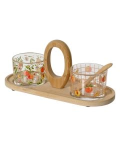Antipasto bowl set, glass/acacia wood, multi, 7.5 x 9 x H 23 cm