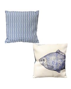 Decorative pillow with starfish and fish design, polyester, blue, 40 x 40 cm