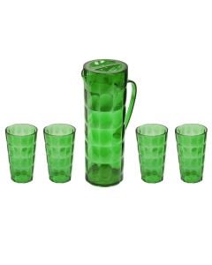 Water/juice jug and glasses set, plastic, green, 1.7 L / 16x10x28.7cm ; 370 ml / Dia. 7.3x12.5cm