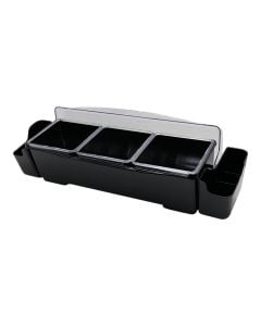 3-compartment condiment holder, pc+abs, black, 47.4x16.8x H 18 cm