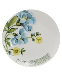 Serving plate Beautiful, ceramic, white with floral motifs, Dia. 26 cm