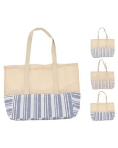 Net beach bag, light blue color with natural fibers, 52x14x38 cm