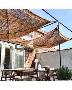 Shade sail for outdoor and beach use, natural, coconut fiber, 300x300 cm, 70% shade, diagonal perforation, 4 attachment points
