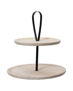 Stand with 2 layer, wood, natural, Dia. 37 x H 32.5 cm