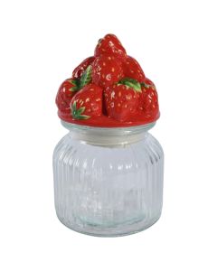 Jar, glass, transparent/red, 11x11x19 cm