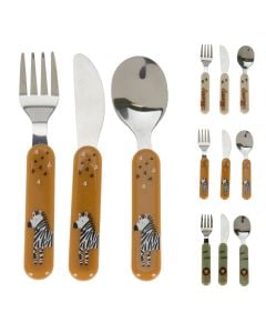 Serving set spoons and forks for children, stainless steel, multicolored, 14 cm