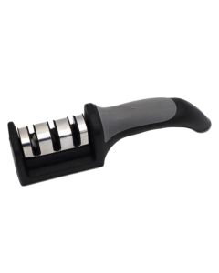 Knife sharpener, stainless steel, black, 5x 5.5x 21.5 cm