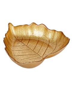 Leaf shaped bowl, glass, gold, 16x 14 cm