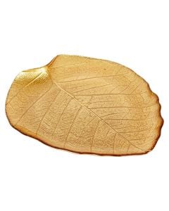 Leaf shaped plate, glass, gold, 27x 24x H 2.8 cm
