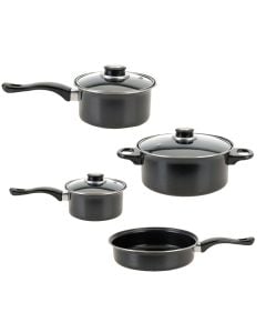 Casserole Set (4 pieces + 3 glass lid), iron, grey, Dia. 16/18/22cm