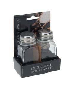Pepper and salt shaker, glass, transparent, Dia. 4 x H 9.5 cm