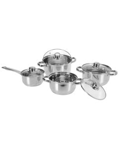 Casserole set (8 pieces), stainless steel, silver color, 1.1L/1.7L/2.4L/3.3L