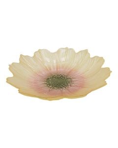 Flower shaped plate, glass, yellow, Dia. 21 cm