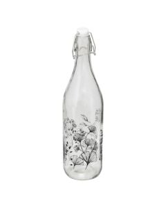 Bottle Limo with hermetic clip, glass, transparent with floral motifs, 1L / Dia. 8.7 x H 31.7 cm